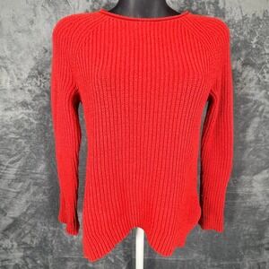 Gap Womens Sweater XS Red Asymmetrical Hem Ribbed Knit Cotton Wool Blend